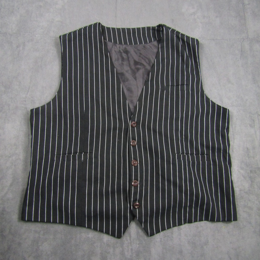 Pinstripe Vest Mens XL Black White Cotton Cinch Back Waistcoat Wedding